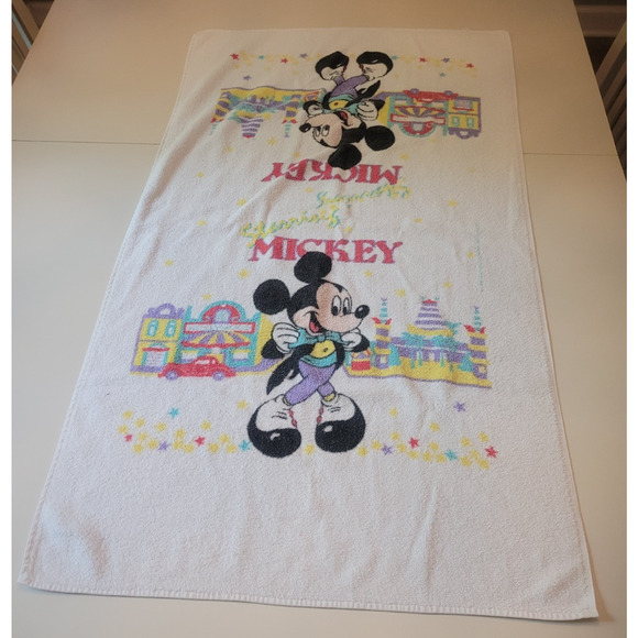 Unbranded Other - Vintage Disney Starring Mickey Mouse Cityscape Multicolor Bath Towel Made in USA
